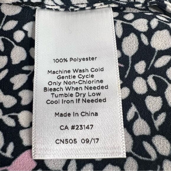 Talbots Petite Tulip Floral Ruffle Blouse size MP Black White Pink 3/4 Sleeve - Picture 7 of 7